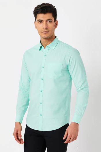 Mint Green Slim Fit Casual Cotton Shirt for Men