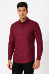 Men’s Solid Maroon Casual Slim Fit Cotton Shirt