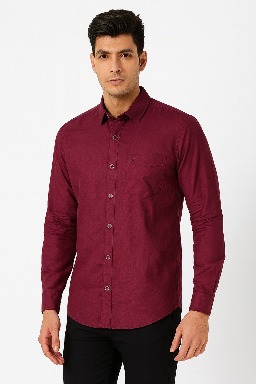 Men’s Solid Maroon Casual Slim Fit Cotton Shirt