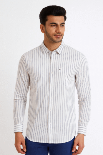 Men’s White Striped Slim Fit Casual Shirt