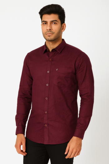 Maroon Slim Fit Casual Cotton Shirt for Men