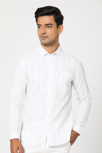 Men’s White Shirt with Light Blue Stripes