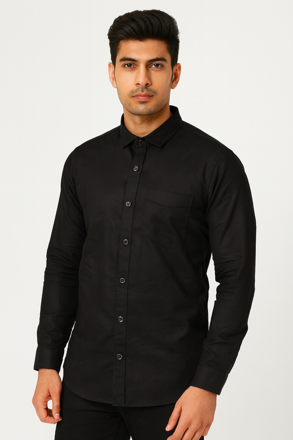 Black Slim Fit Casual Cotton Shirt for Men