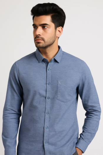Men’s Blue Casual Shirt with Stylish Contrast Buttons