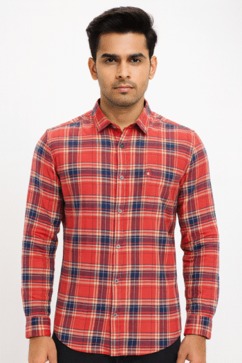 Men’s Red & Navy Blue Checked Casual Shirt