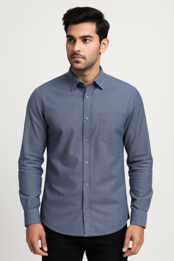 Men’s Navy Blue Solid Slim Fit Shirt
