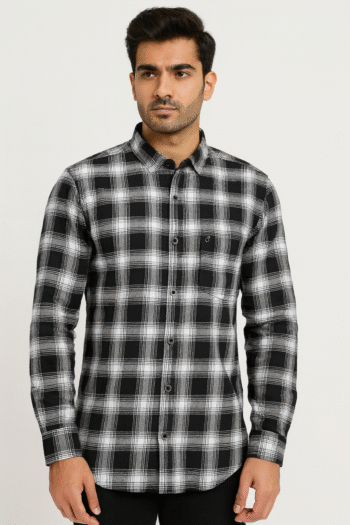 Men’s Black & White Checkered Casual Shirt