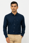 Men’s Navy Blue Striped Casual Slim Fit Shirt