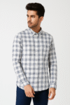 Men’s White & Navy Blue Checked Casual Shirt