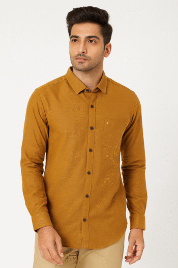 Men’s Mustard Yellow Solid Slim Fit Shirt
