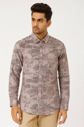 Men’s Brown Abstract Printed Slim Fit Shirt