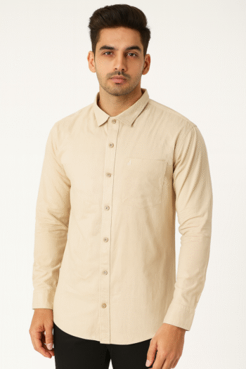 Men’s Beige Solid Slim Fit Shirt