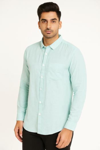 Men’s Pastel Aqua Solid Slim Fit Shirt