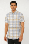 Men’s Beige & Blue Checked Short Sleeve Casual Shirt