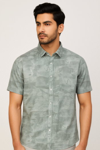 Men’s Sage Green Printed Casual Shirt