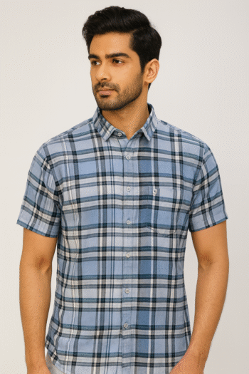 Men’s Blue Checked Casual Shirt