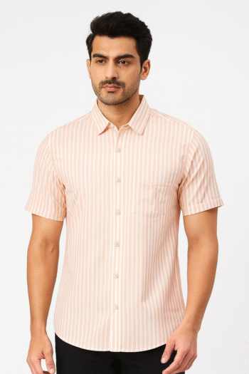 Men’s Peach & White Striped Short Sleeve Shirt