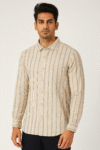 Men’s White Slim Fit Shirt with Blue Vertical Stripes