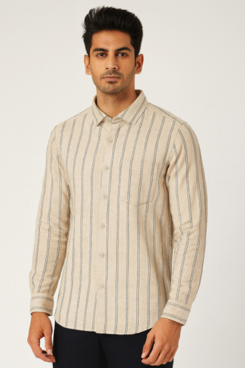 Men’s White Slim Fit Shirt with Blue Vertical Stripes