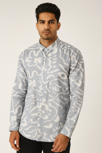 Men’s Light Grey Abstract Printed Casual Shirt