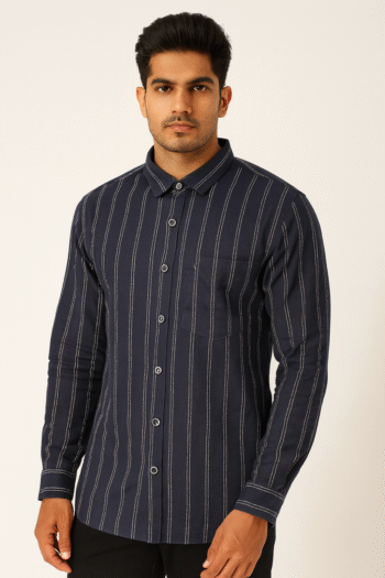 Men’s Navy Blue Striped Casual Shirt