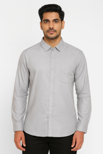 Light Grey Solid Cotton Shirt for Men