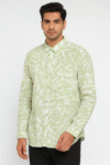 Light Green Abstract Print Cotton Shirt for Men