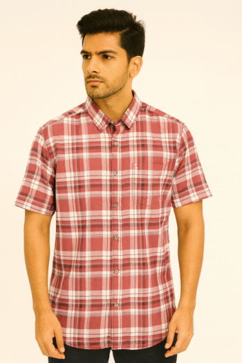 Men’s Red Checked Short Sleeve Shirt