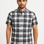 Men’s Black & White Plaid Short Sleeve Shirt