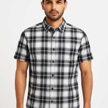Men’s Black & White Plaid Short Sleeve Shirt