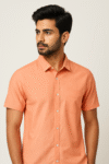 Men’s Solid Peach Short Sleeve Button-Up Shirt