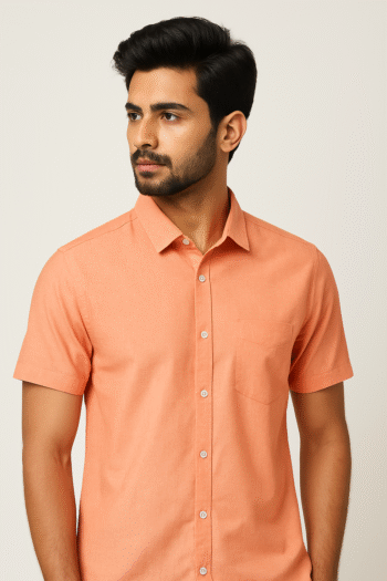 Men’s Solid Peach Short Sleeve Button-Up Shirt