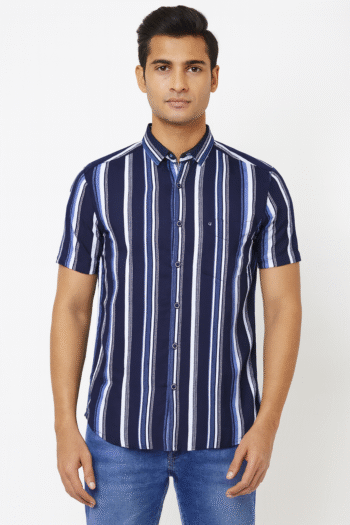 Men’s Navy Blue Striped Short Sleeve Shirt