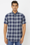 Men’s Navy Blue Checked Short Sleeve Shirt