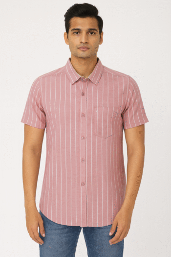 Men’s Striped Rose Pink Short Sleeve Shirt