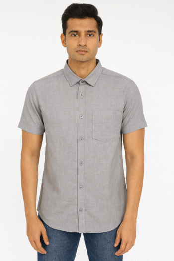 Men’s Solid Grey Short Sleeve Shirt