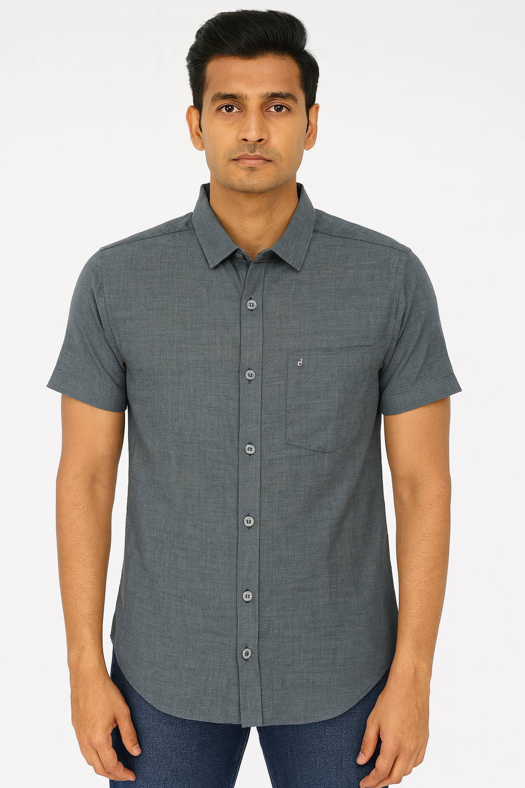 Men’s Solid Charcoal Grey Short Sleeve Shirt