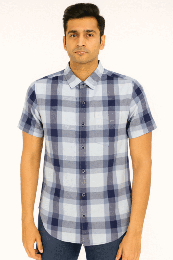 Men’s Blue & Navy Checked Short Sleeve Shirt