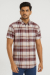 Men’s Maroon & Beige Checked Short Sleeve Shirt