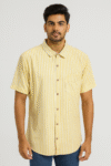 Men’s Yellow & White Vertical Striped Short Sleeve Shirt