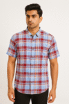 Men’s Blue & Red Checked Short Sleeve Shirt