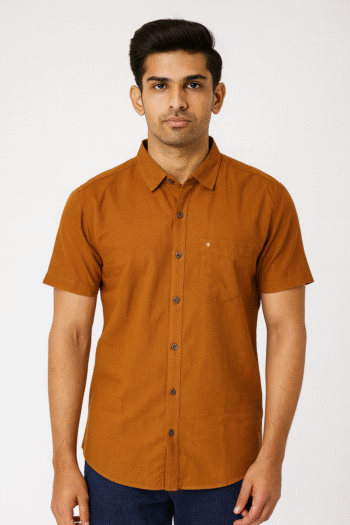 Men’s Solid Rust Brown Short Sleeve Shirt