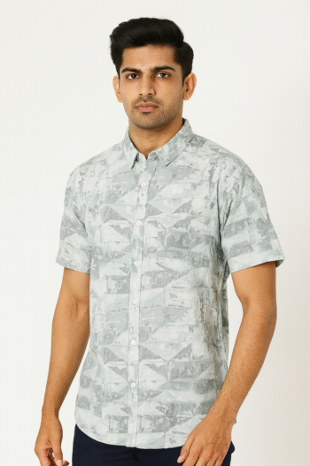 Men’s Light Grey Printed Short Sleeve Shirt