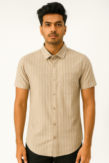 Men’s Beige Striped Short-Sleeve Shirt