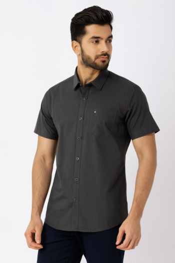 Men’s Charcoal Grey Solid Short Sleeve Shirt