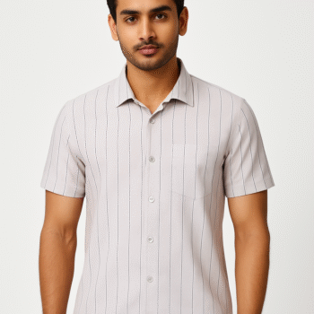 Men’s Light Grey Pinstripe Short Sleeve Shirt