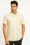 Yellow Checkered Short Sleeve Casual Shirt