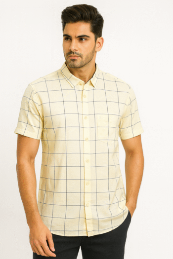 Yellow Checkered Short Sleeve Casual Shirt