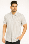 Grey & White Vertical Striped Short Sleeve Shirt