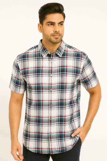 White, Red & Teal Checked Short Sleeve Shirt